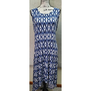 Sunday Maxi Dress Women Size 1X Navy White Geometric Rayon Sleeveless Round Neck